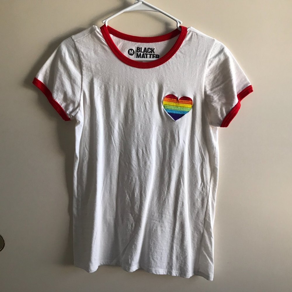 Black Matter Rainbow Embroidered Heart Tshirt